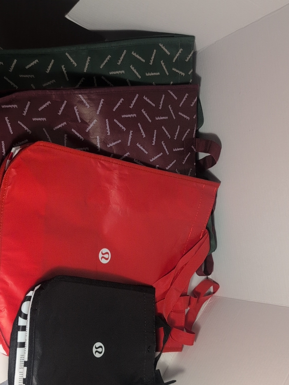 Lululemon Logo Tote Bag Set in Red, Black, Burgundy, Forest Green